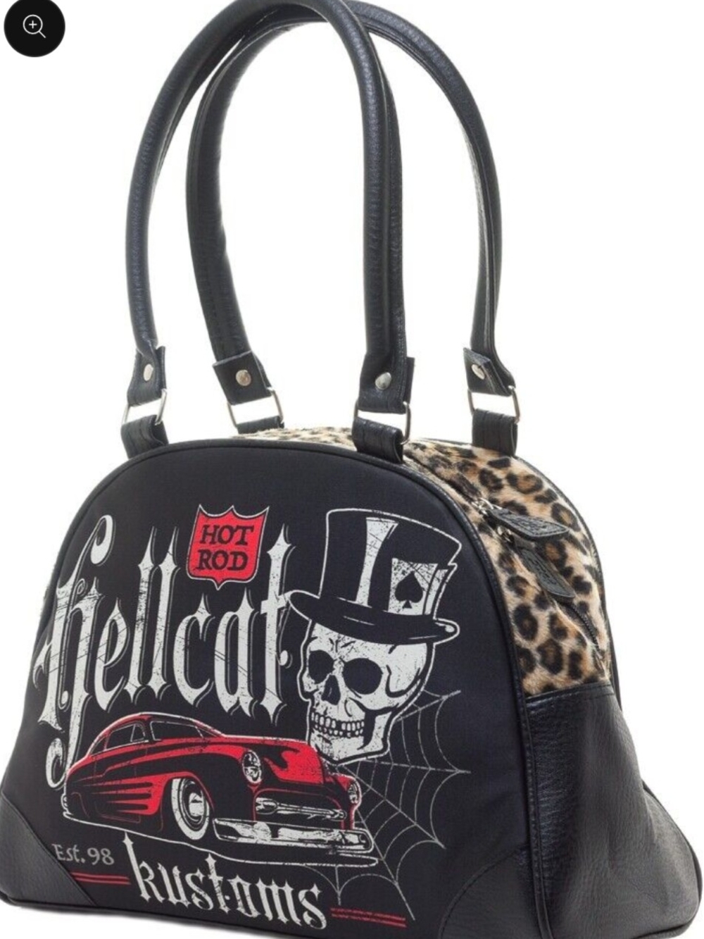 Mercury Row Black Satchel with Red Graphic and Leopard Sides